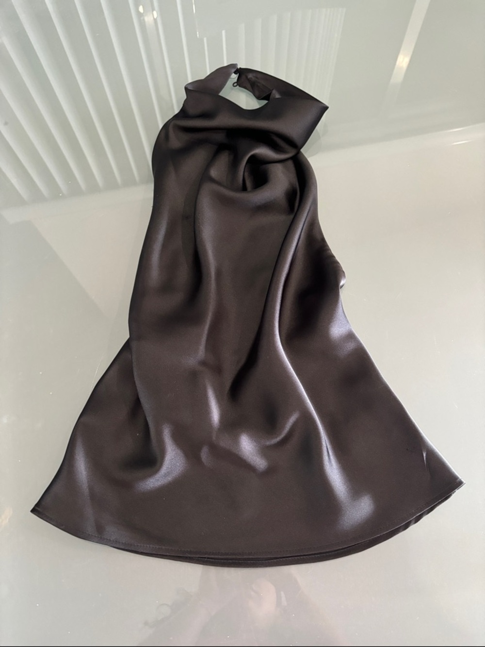 Sleek Black Satin Halter Top